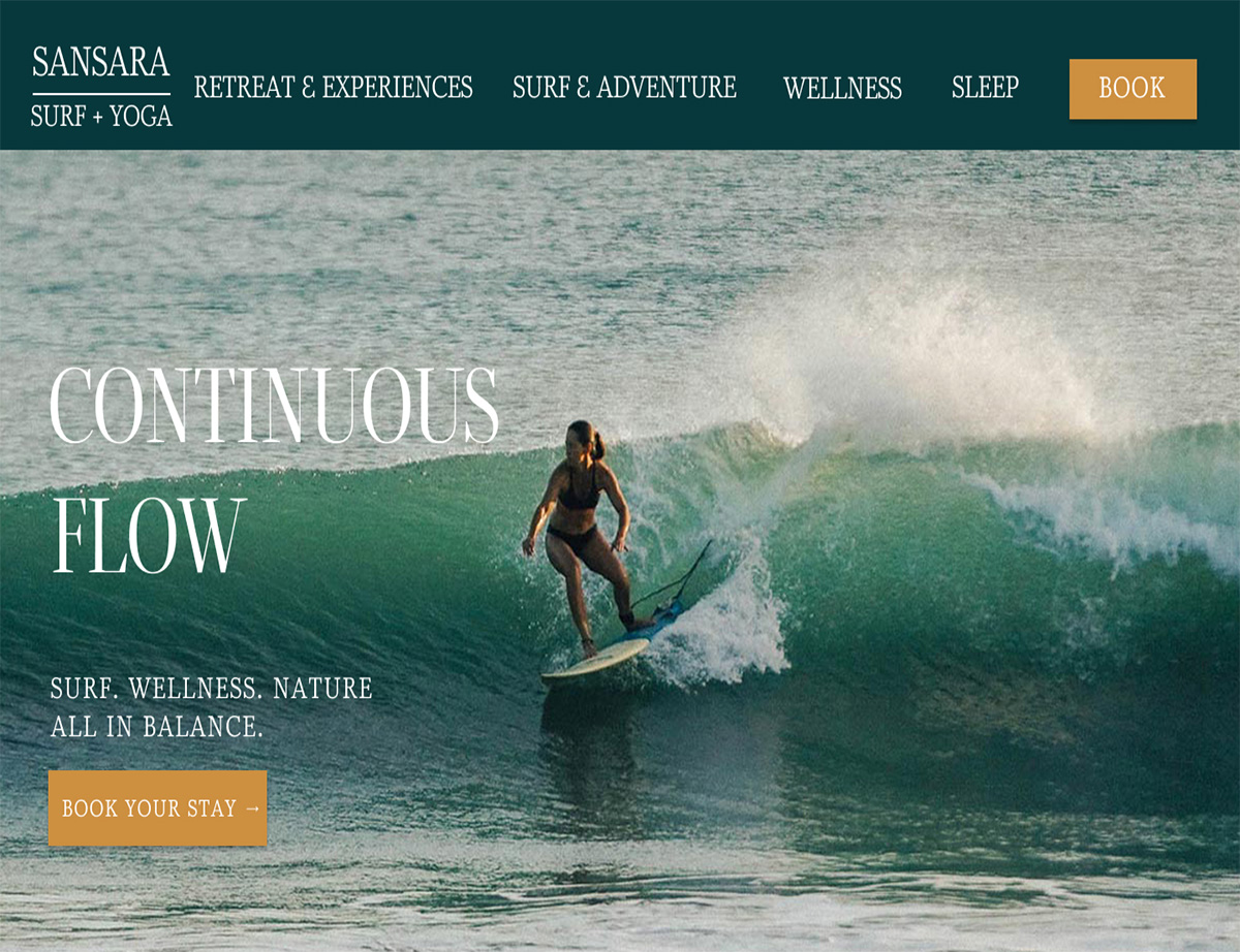 image of sansara surf and yoga homepage